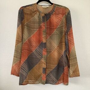Patchwork‎ Shirt XL 70s Vintage Retro Earthy Sheer Summer Whimsical Lightweight